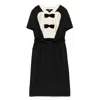 Valentino Belted Bow-embellished Velvet And Ottoman-trimmed Wool Midi Dress