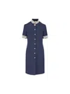 Valentino Structured Midi Dress With High Collar In Blue