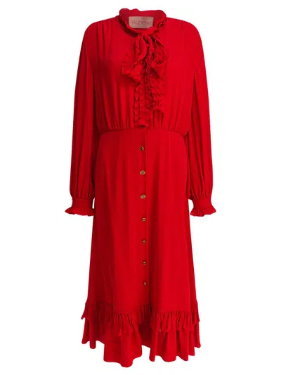 Valentino Red Dress With Ruffled Bow