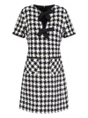 Valentino Embroidered Damier Light Tweed Short Dress In Black