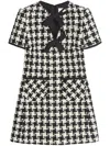 Valentino Embroidered Damier Light Tweed Short Dress In Black