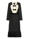 Valentino Black Midi Wool Dress With Bows In Black