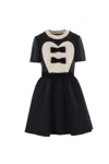 Valentino Double-bow Mini Dress In Wool In Black