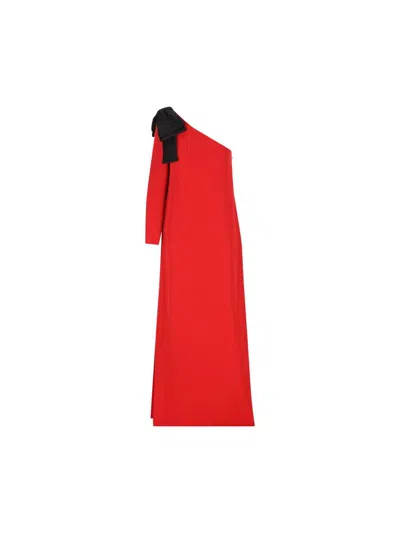 Valentino Bow Detailed One-shoulder Dress In Red