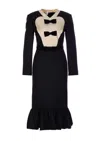 Valentino Belted Bow-embellished Velvet And Ottoman-trimmed Wool Midi Dress In Black