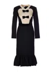 Valentino Belted Bow-embellished Velvet And Ottoman-trimmed Wool Midi Dress In Black