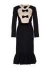 Valentino Belted Bow-embellished Velvet And Ottoman-trimmed Wool Midi Dress In Black