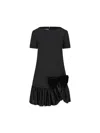 Valentino Velvet Bow Ruffle Short-sleeve Mini Dress In Black