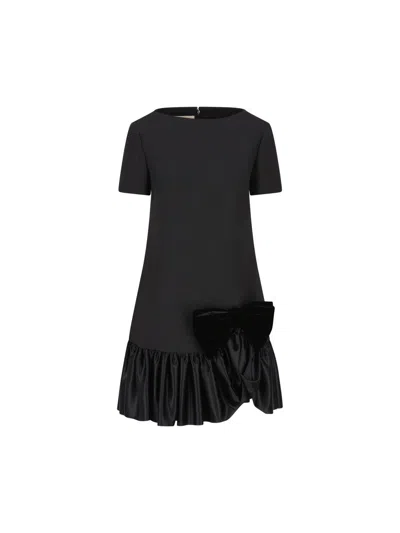 Valentino Bow-embellished Ruffled Mini Dress In Black