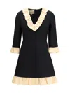 Valentino Womens Navy Betulla Ruffled V-neck Wool And Silk Midi Dress In Black