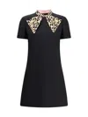 Valentino Embellished Pussy-bow Wool And Silk-blend Crepe Mini Dress In Black