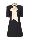 Valentino Womens Nero Champagne Bow-embellishment Short-sleeves Wool And Silk Mini Dress In Black