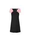 Valentino Wool Blend Mini Dress With Ruffled Sleeves And Hem In Black/pale Rose