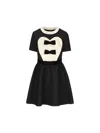 Valentino Double-bow Mini Dress In Wool In Black/soft Beige