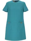 Valentino V-logo Pocket Short-sleeve Crepe Mini Dress In Blue
