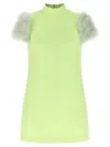 Valentino Feather Dress Faux Fur Sleeves Neckline In Green
