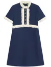 Valentino Lace Trim Wool Mini Dress In Indaco/avorio