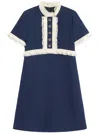 Valentino Lace Trim Wool Mini Dress In Indaco/avorio