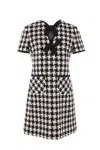 Valentino Embroidered Damier Light Tweed Short Dress In Ivory+black