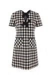 Valentino Embroidered Damier Light Tweed Short Dress In Ivory+black