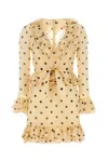 Valentino Belted Ruffled Polka-dot Wool And Silk-blend Mini Dress In Ivory+black