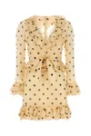 Valentino Belted Ruffled Polka-dot Wool And Silk-blend Mini Dress In Ivory+black