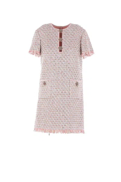 Valentino Knee Length Dress Fringe Detailing In Pink