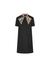 Valentino Womens Nero Animalier Embellished Long-sleeves Wool And Silk Midi Dress In Black