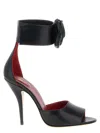 Valentino Embellished Rose Leather Sandals In Black