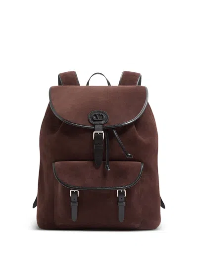 Valentino Garavani Ebony Brown Black Suede Backpack