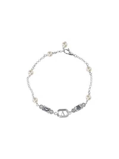 Valentino Garavani Elegant Adjustable Ovalette Bracelet (size S & M) In Silver