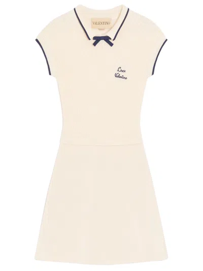 Valentino Garavani Elegant Bow Detail Short Sleeve Knit Top - Size S In White