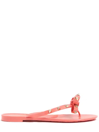 Valentino Garavani Elegant Bow-detail Sandals With Platinum-finish Studs And 5mm Heel Height In Orange