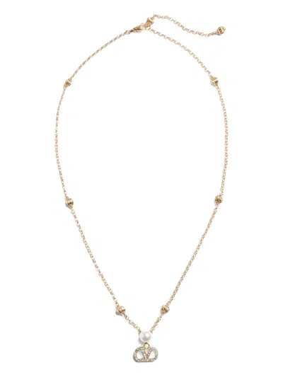 Valentino Garavani Valentino Vlogo Signature Embellished Necklace In Gold