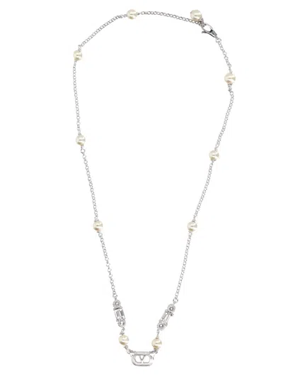 Valentino Garavani Elegant Crystal Necklace In Gray