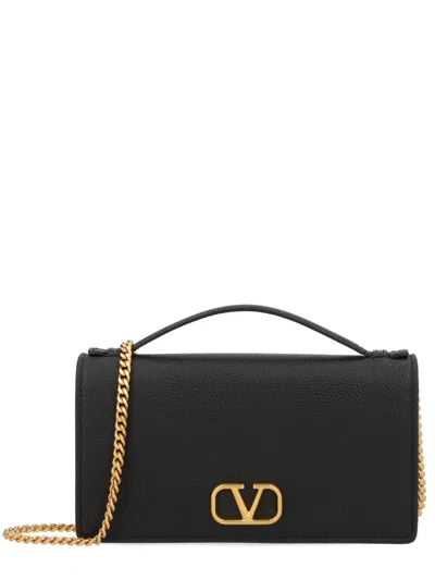 Valentino Garavani Leather Wallet On Chain In Neutral