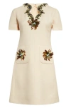 Valentino Garavani Embellished Crepe Couture Shift Minidress In Ivory Multi