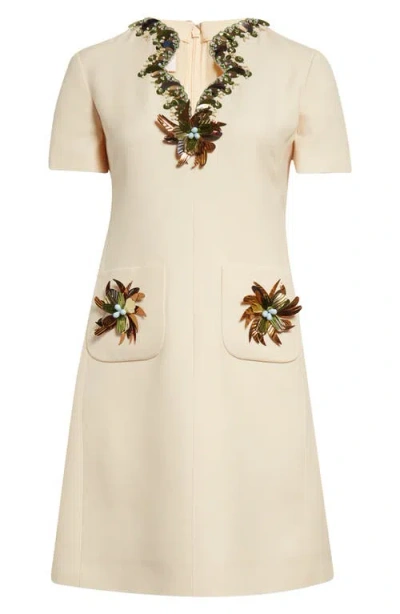 Valentino Garavani Embellished Crepe Couture Shift Minidress In Ivory Multi
