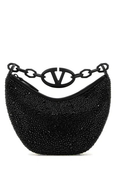 Valentino Garavani Embellished Leather Hobo V Logo Moon Handbag In Black