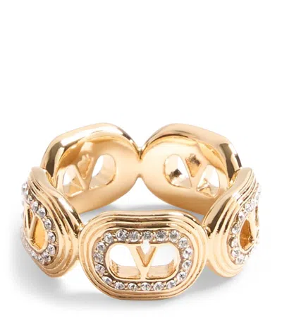 Valentino Garavani Embellished Ovalette Vlogo Ring In Gold