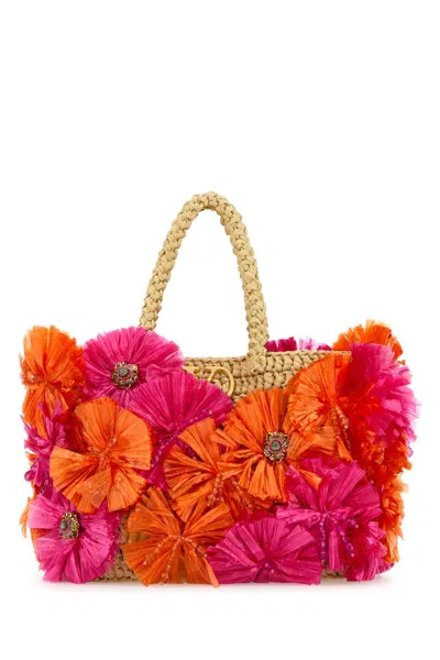 Valentino Garavani Embellished Raffia Vlogo Signature Handbag