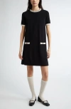 Valentino Black And Ivory Knit Dress With Round Neck In Viscose