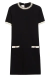 Valentino Tweed Embroidered Mini Dress With Patch Pockets In Ivory/black