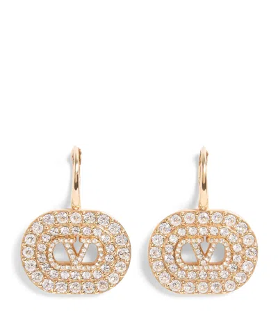 Valentino Garavani Embellished Vlogo Signature Drop Earrings In Gold