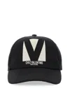 Valentino Garavani Black Hat With Logo On The Front In Cotton Man