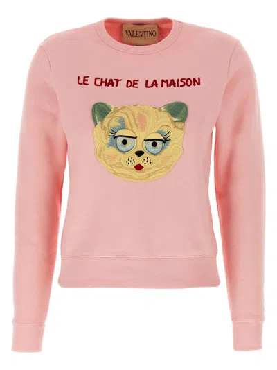 Valentino Garavani Embroidered Cat-motif Sweatshirt In Pink