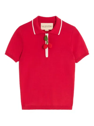 Valentino Garavani Embroidered Cherry Polo In Red
