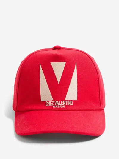 Valentino Garavani Embroidered Cotton Cap In Red