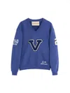 Valentino Blue Sweatshirt With V And Le Chat De La Maison Embroidery