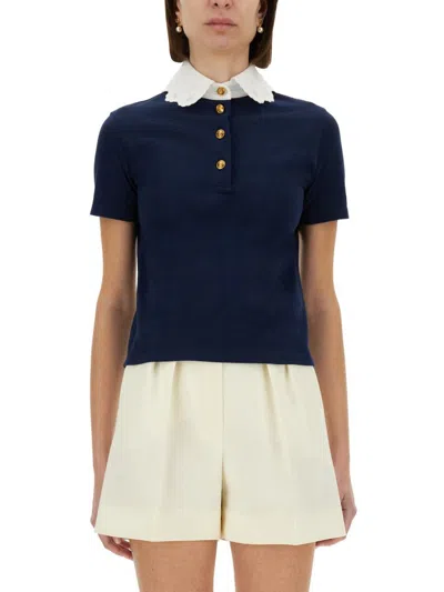 Valentino Garavani Embroidered Cotton Sweatshirt Polo Shirt In Blue